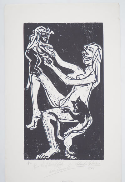 Claudio SILVEIRA : Maternité, Moment de bonheur - Gravure sur bois