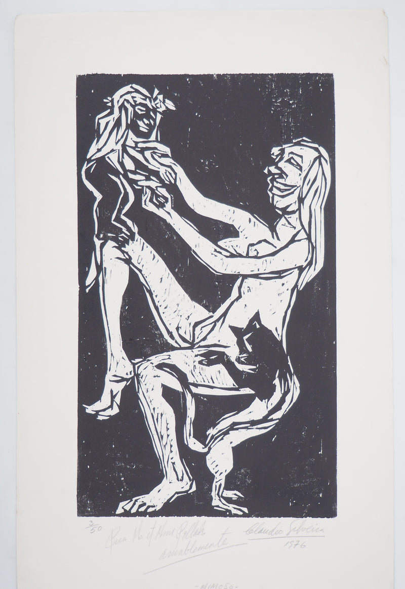Claudio SILVEIRA : Maternité, Moment de bonheur - Gravure sur bois