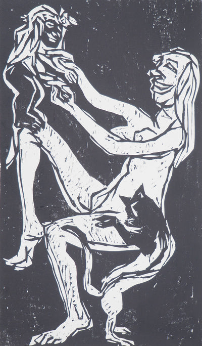 Claudio SILVEIRA : Maternité, Moment de bonheur - Gravure sur bois (détail)
