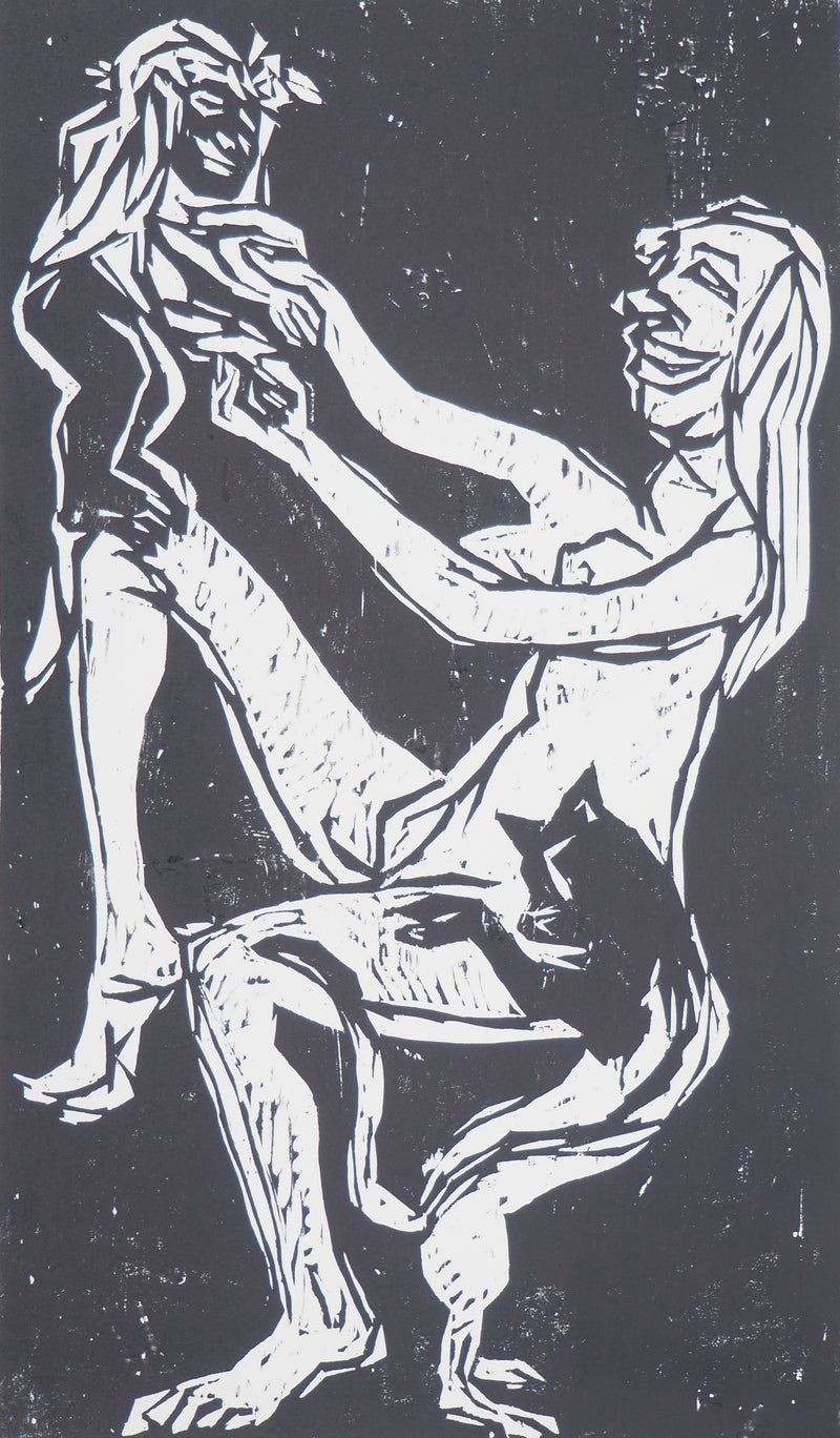 Claudio SILVEIRA : Maternité, Moment de bonheur - Gravure sur bois (détail)
