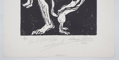 Claudio SILVEIRA : Maternité, Moment de bonheur - Gravure sur bois (détail)