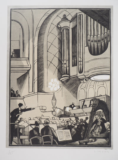 Fernand SIMEON : Le concert, 1920 - Gravure sur bois