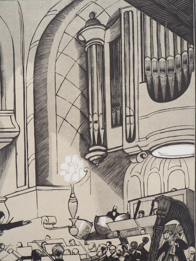 Fernand SIMEON : Le concert, 1920 - Gravure sur bois (détail)