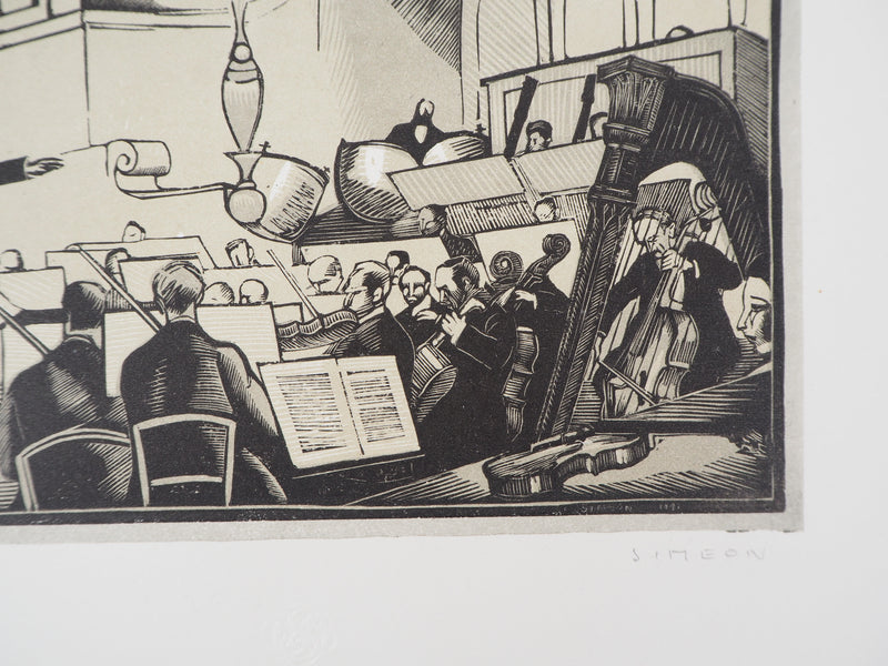 Fernand SIMEON : Le concert, 1920 - Gravure sur bois (détail)