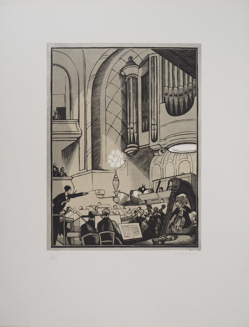 Fernand SIMEON : Le concert, 1920 - Gravure sur bois (détail)