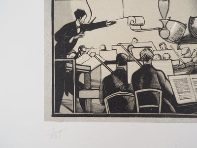 Fernand SIMEON : Le concert, 1920 - Gravure sur bois (détail)