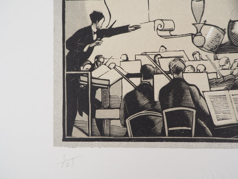 Fernand SIMEON : Le concert, 1920 - Gravure sur bois (détail)