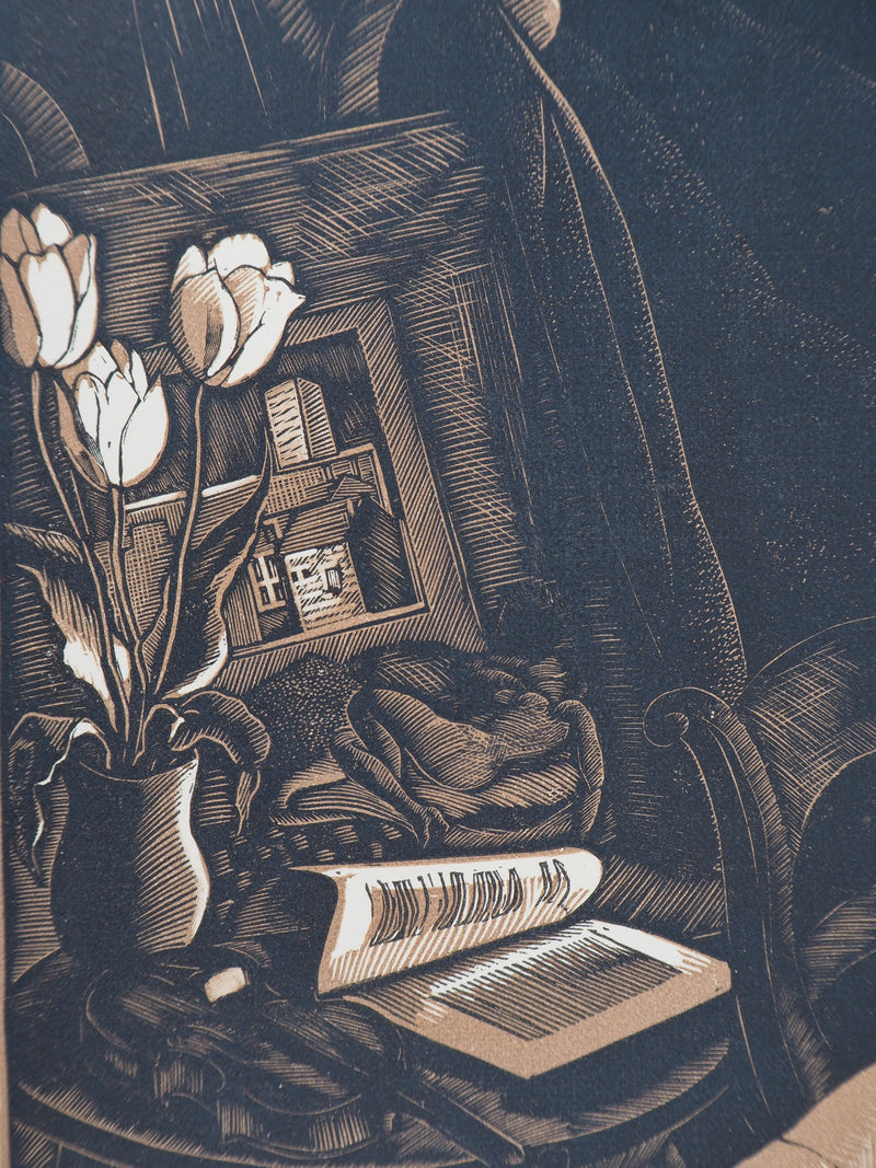 Fernand SIMEON : Le modèle, 1925 - Gravure sur bois (détail)
