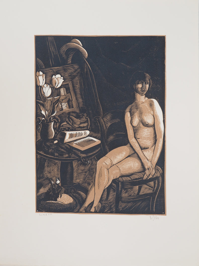 Fernand SIMEON : Le modèle, 1925 - Gravure sur bois (détail)