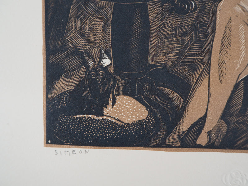 Fernand SIMEON : Le modèle, 1925 - Gravure sur bois (détail)