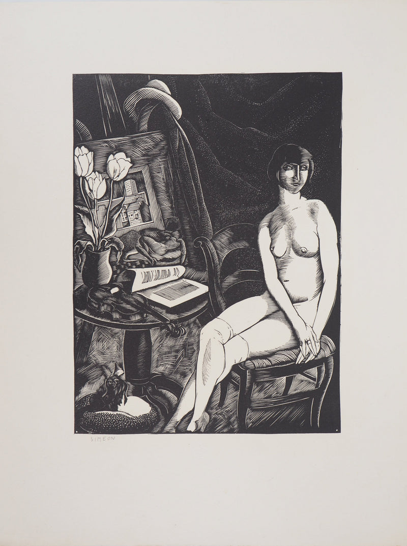 Fernand SIMEON : Le modèle, 1925 - Gravure sur bois (détail)