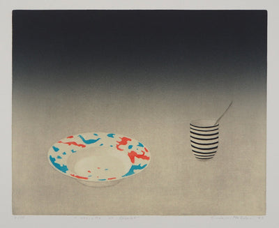 Florence SINCLAIR-MAHDAVI : Assiette et gobelet, 1985 - Gravure