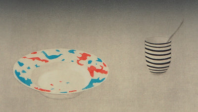 Florence SINCLAIR-MAHDAVI : Assiette et gobelet, 1985 - Gravure (détail)