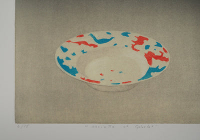 Florence SINCLAIR-MAHDAVI : Assiette et gobelet, 1985 - Gravure (détail)