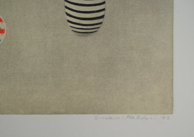 Florence SINCLAIR-MAHDAVI : Assiette et gobelet, 1985 - Gravure (détail)
