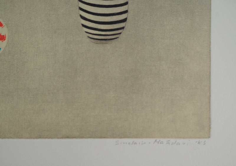 Florence SINCLAIR-MAHDAVI : Assiette et gobelet, 1985 - Gravure (détail)