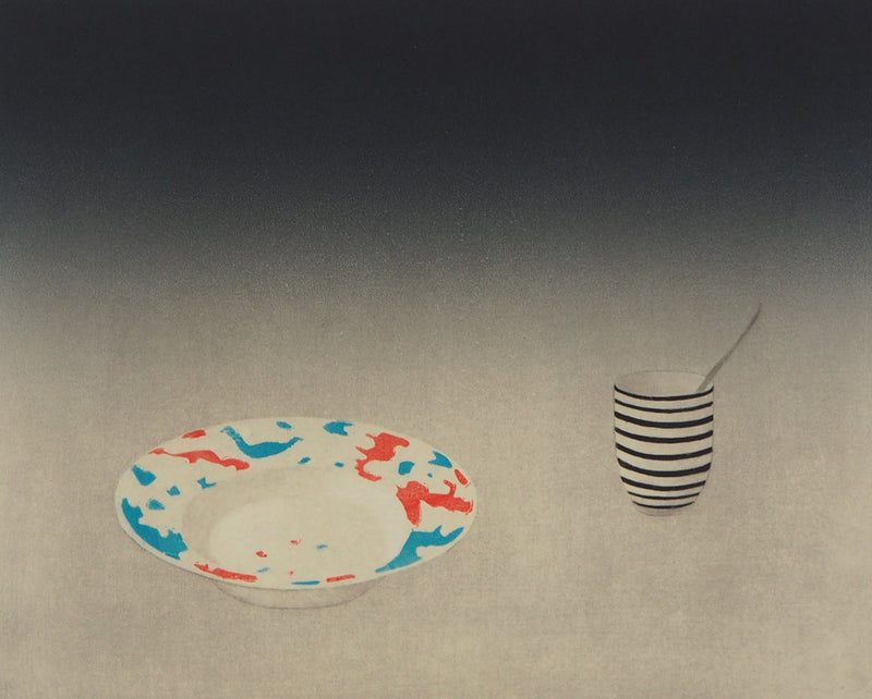 Florence SINCLAIR-MAHDAVI : Assiette et gobelet, 1985 - Gravure (détail)
