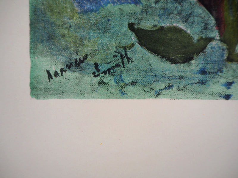 Francis SMITH : Bouquet sur village méditerranéen, 1958 - Lithographie (détail)