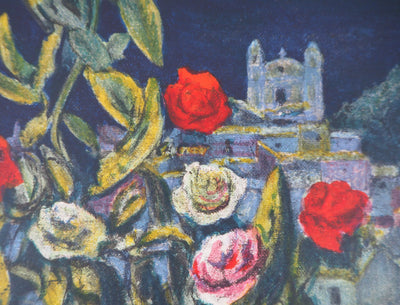Francis SMITH : Bouquet sur village méditerranéen, 1958 - Lithographie (détail)