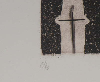 Simon-Nicolas SOCHOS : Hommage à Albert Camus : L'Homme révolté - Gravure (détail)