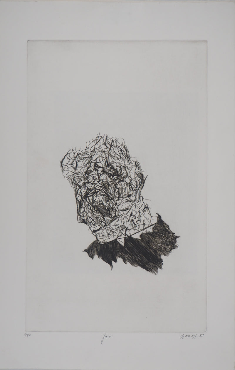 Simon-Nicolas SOCHOS : Portrait de musicien - Gravure (détail)