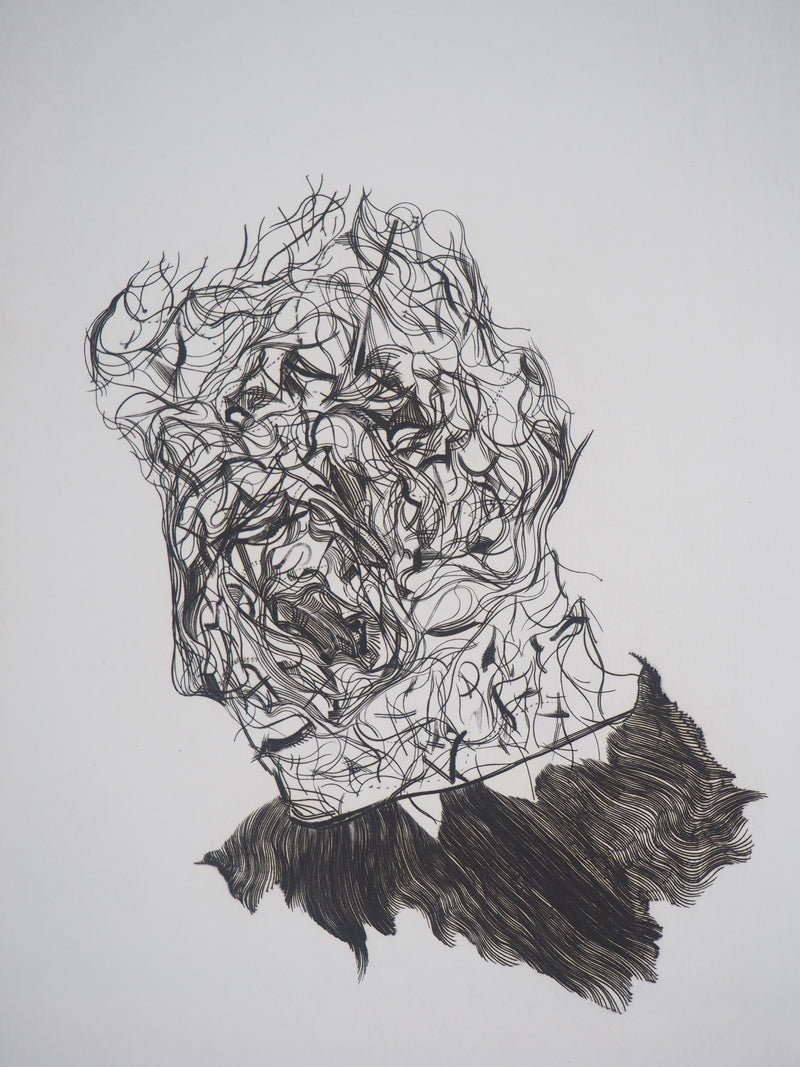 Simon-Nicolas SOCHOS : Portrait de musicien - Gravure (détail)