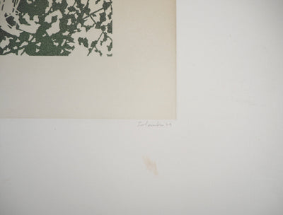 Jean SOLOMBRE : Avril, Sous l'arbre, 1979 - Gravure (détail)