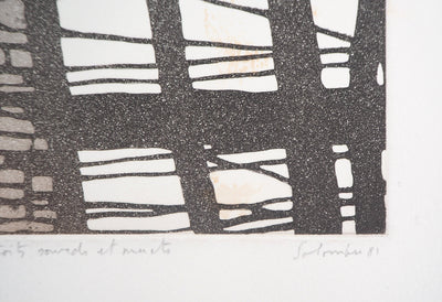 Jean SOLOMBRE : Les campagnes aux toits sourds et muets, 1981 - Gravure (détail)