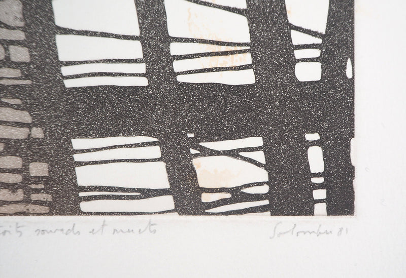 Jean SOLOMBRE : Les campagnes aux toits sourds et muets, 1981 - Gravure (détail)