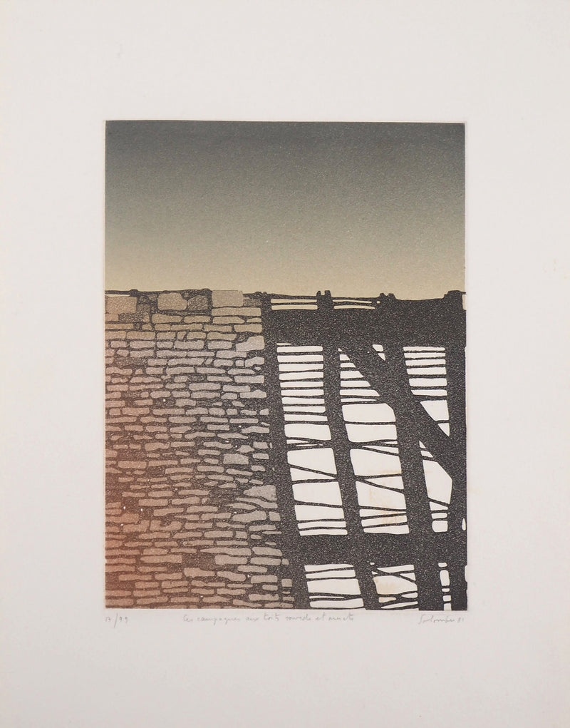 Jean SOLOMBRE : Les campagnes aux toits sourds et muets, 1981 - Gravure (détail)