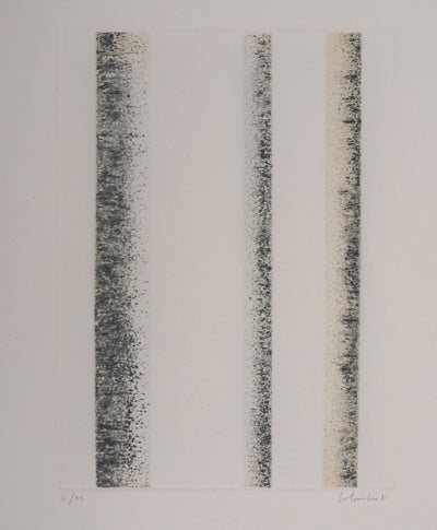 Jean SOLOMBRE : Troncs de bouleaux, 1981 - Gravure (détail)