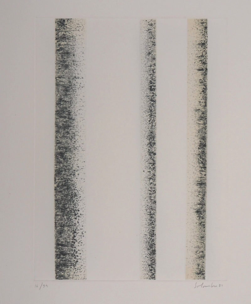 Jean SOLOMBRE : Troncs de bouleaux, 1981 - Gravure (détail)