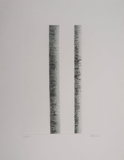 Jean SOLOMBRE : Troncs de bouleaux à deux, 1981 - Gravure