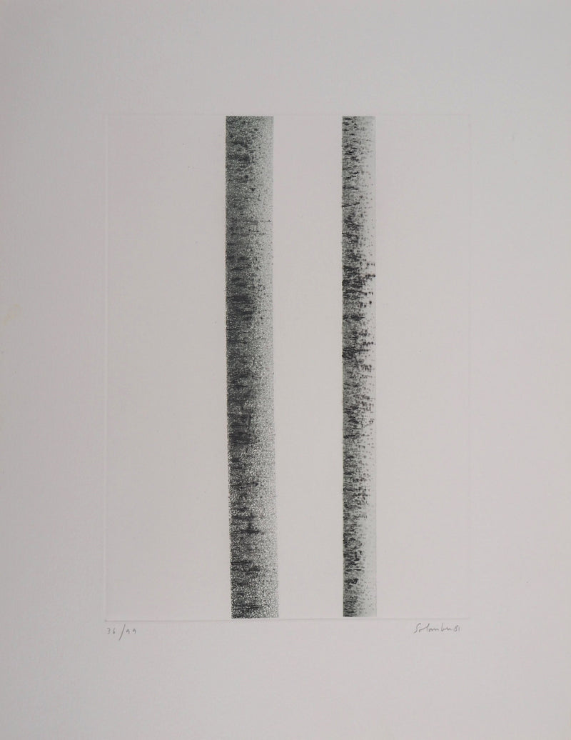 Jean SOLOMBRE : Troncs de bouleaux à deux, 1981 - Gravure