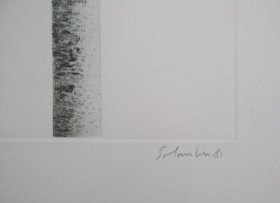 Jean SOLOMBRE : Troncs de bouleaux à deux, 1981 - Gravure (détail)