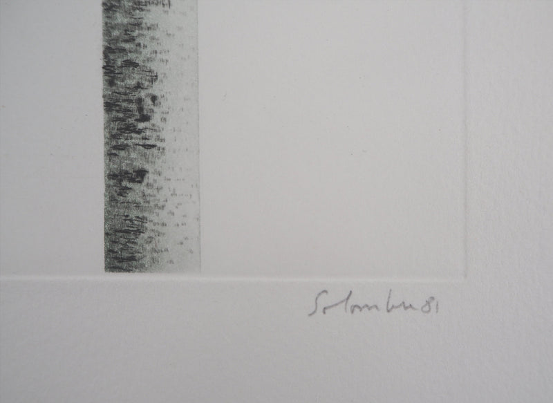 Jean SOLOMBRE : Troncs de bouleaux à deux, 1981 - Gravure (détail)
