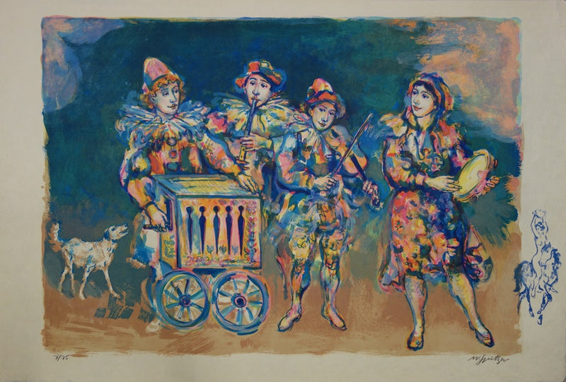 Walter SPITZER : Les saltimbanques musiciens - Lithographie