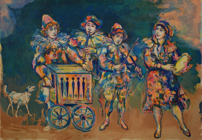 Walter SPITZER : Les saltimbanques musiciens - Lithographie (détail)
