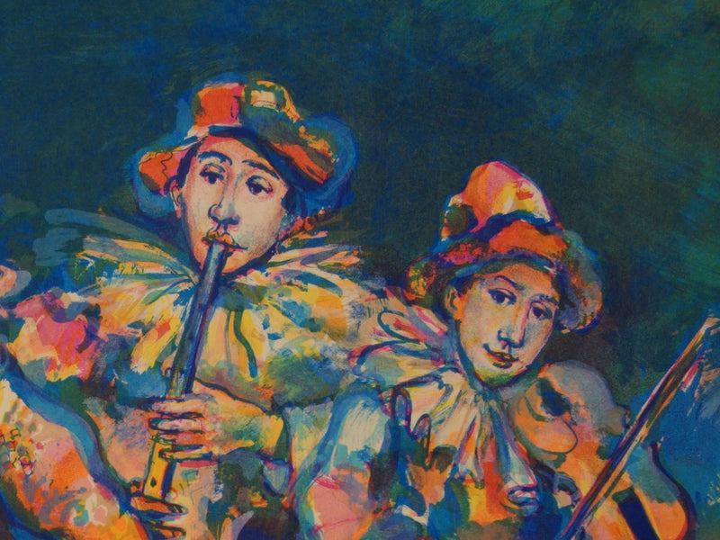 Walter SPITZER : Les saltimbanques musiciens - Lithographie (détail)