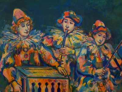 Walter SPITZER : Les saltimbanques musiciens - Lithographie (détail)