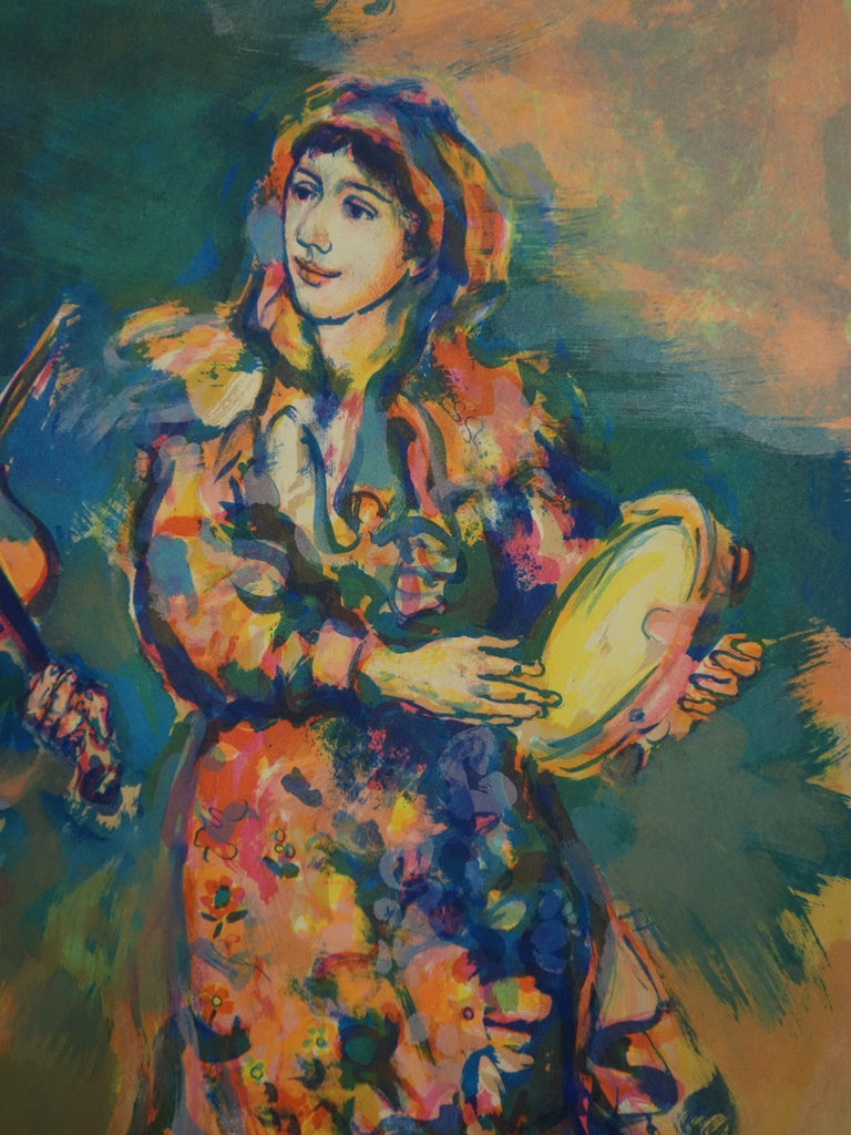 Walter SPITZER : Les saltimbanques musiciens - Lithographie (détail)