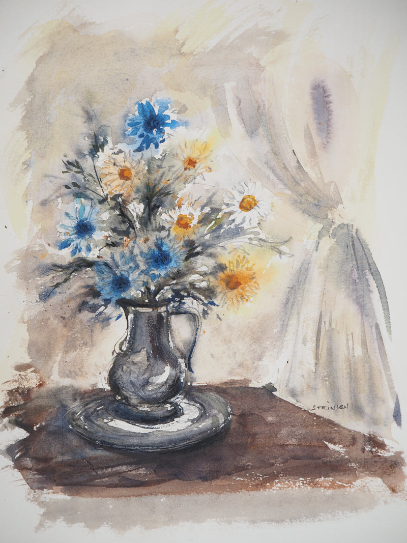 Aimé Daniel STEINLEN : Nature morte : fleurs de printemps, vers 1960 - Aquarelle (détail)