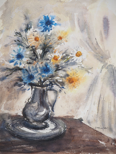Aimé Daniel STEINLEN : Nature morte : fleurs de printemps, vers 1960 - Aquarelle (détail)