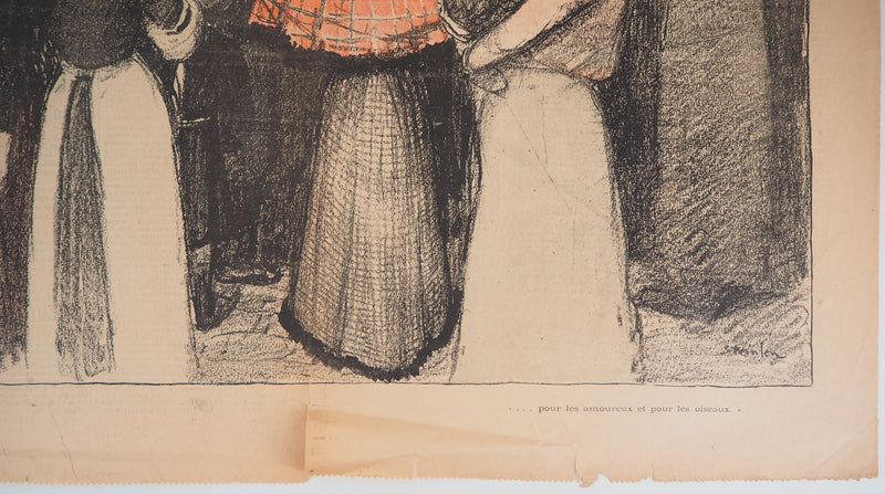 Théophile Alexandre STEINLEN : La foule écoutant le violoniste - Lithographie (détail)