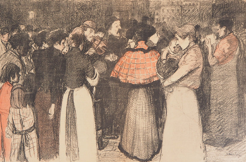 Théophile Alexandre STEINLEN : La foule écoutant le violoniste - Lithographie (détail)