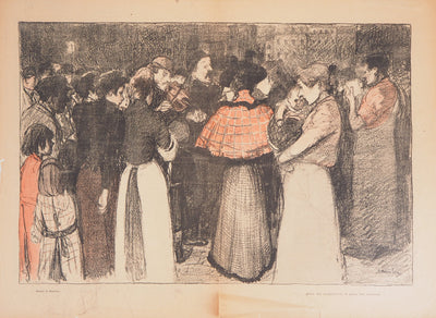Théophile Alexandre STEINLEN : La foule écoutant le violoniste - Lithographie (détail)