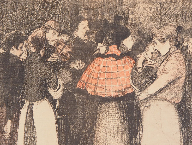 Théophile Alexandre STEINLEN : La foule écoutant le violoniste - Lithographie (détail)