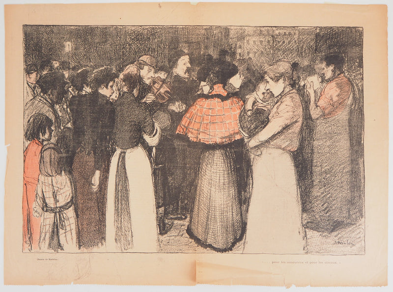 Théophile Alexandre STEINLEN : La foule écoutant le violoniste - Lithographie (détail)