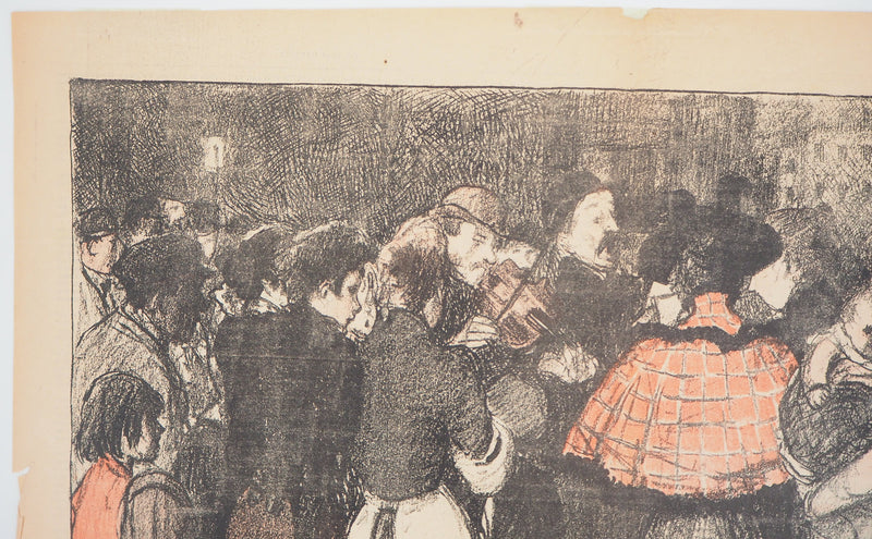 Théophile Alexandre STEINLEN : La foule écoutant le violoniste - Lithographie (détail)