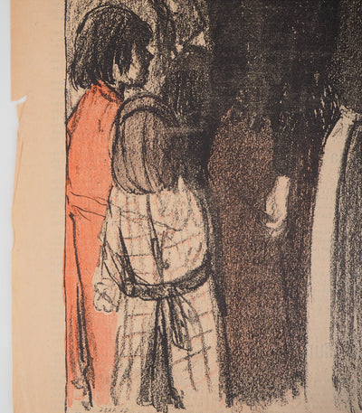 Théophile Alexandre STEINLEN : La foule écoutant le violoniste - Lithographie (détail)